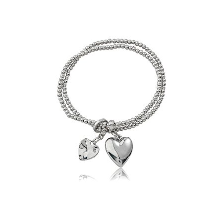 Pulseira de coração dupla lisa banho em ródio branco