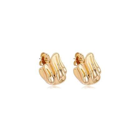 Brinco gota dourado liso banho em ouro 18k