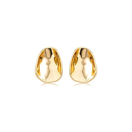Brinco orgânico dourado liso banho em ouro 18k