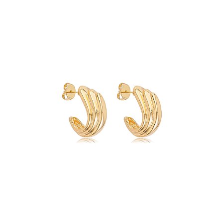 Brinco de argola dourado liso banho em ouro 18k