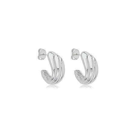Brinco de argola liso banho em ródio branco