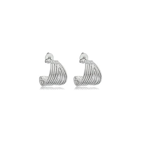 Brinco de argola liso banho em ródio branco