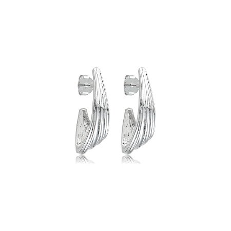 Brinco de argola liso banho em ródio branco