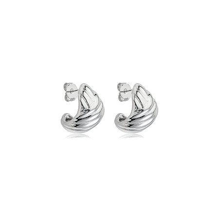 Brinco de argola liso banho em ródio branco