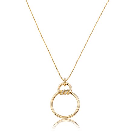 Colar longo com pingente cravejado de zircônia cristal banho em ouro 18k