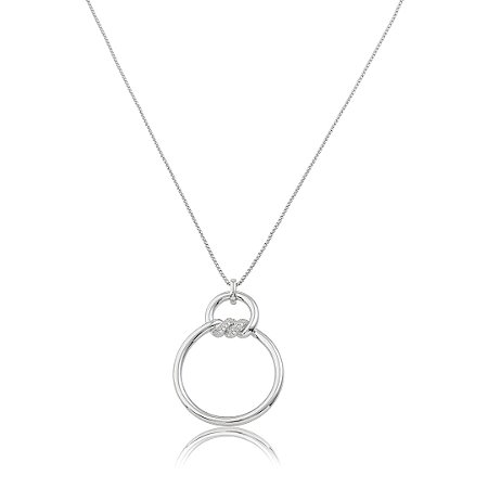 Colar longo com pingente cravejado de zircônia cristal banho em Ródio branco