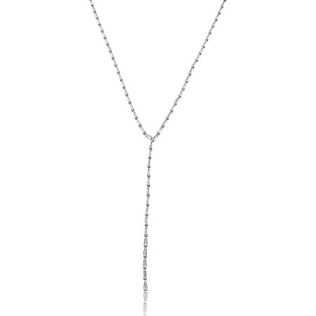 Colar de Riviera gravata cravejado de zircônia cristal banho em ródio branco