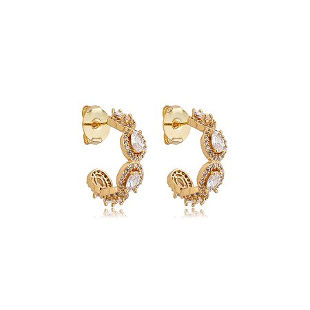 Brinco de argola cravejado de zircônia cristal banho em ouro 18k