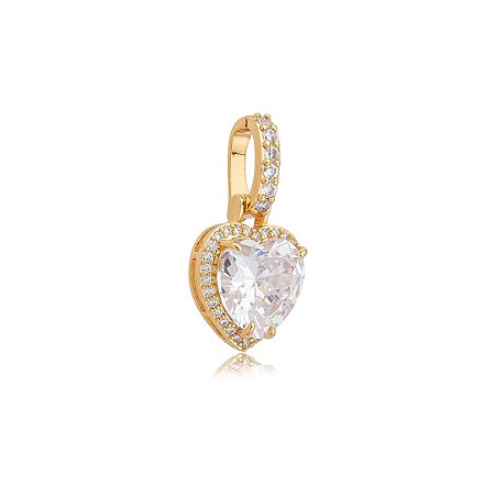 Pingente de coração cravejado de zircônia cristal banho em ouro 18k