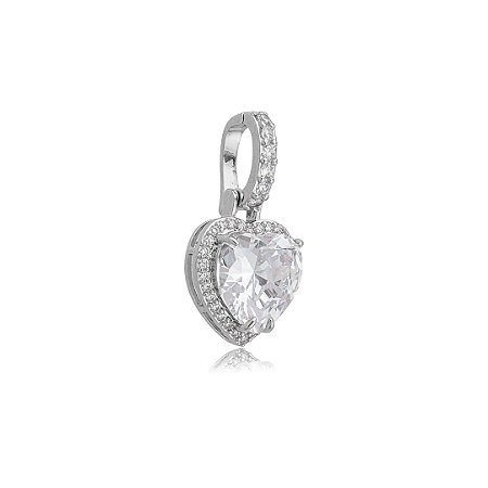 Pingente de coração cravejado de zircônia cristal banho em ródio branco