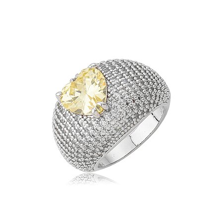 Anel de coração cravejado de zircônia yellow fancy banho em ródio branco