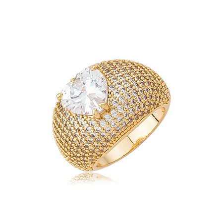 Anel de coração cravejado de zircônia cristal banho em ouro 18k