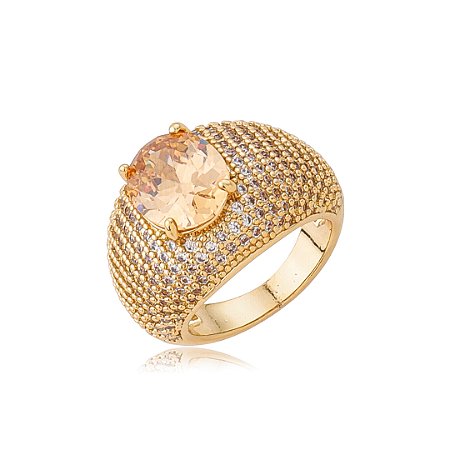 Anel cravejado de zircônia citrino banho em ouro 18k