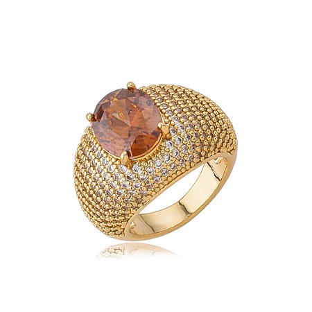 Anel cravejado de zircônia granada banho em ouro 18k