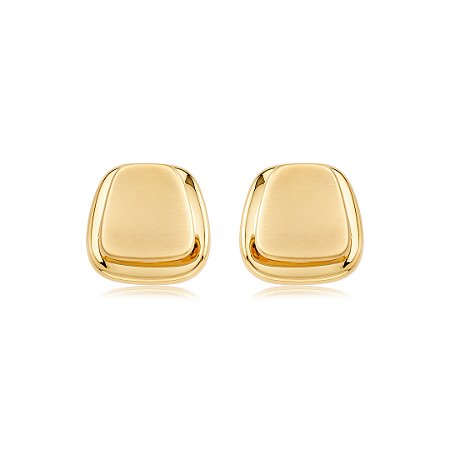 Brinco dourado liso acetinado banho em ouro 18k