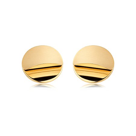 Brinco dourado liso acetinado banho em ouro 18k