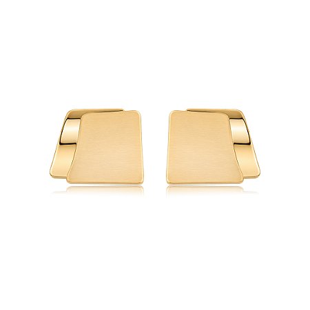 Brinco dourado liso acetinado banho em ouro 18k