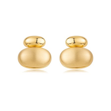 Brinco dourado liso acetinado banho em ouro 18k