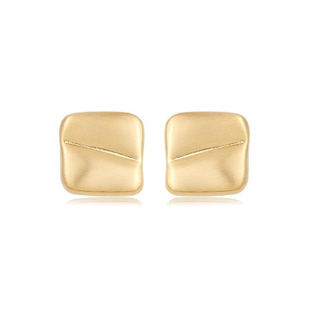 Brinco dourado liso acetinado banho em ouro 18k