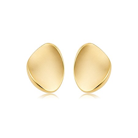 Brinco dourado liso acetinado banho em ouro 18k