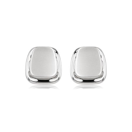 Brinco liso acetinado banho em rodio branco