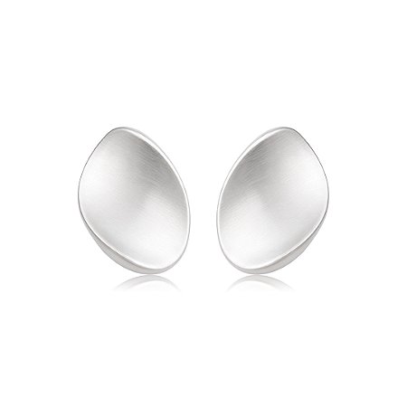 Brinco liso acetinado banho em rodio branco