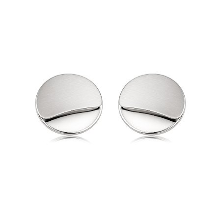 Brinco liso acetinado banho em rodio branco