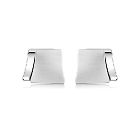 Brinco liso acetinado banho em rodio branco