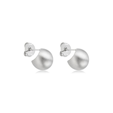 Brinco de argola liso acetinado banho em rodio branco