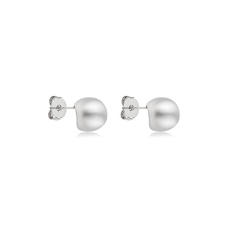 Brinco de argola liso acetinado banho em rodio branco