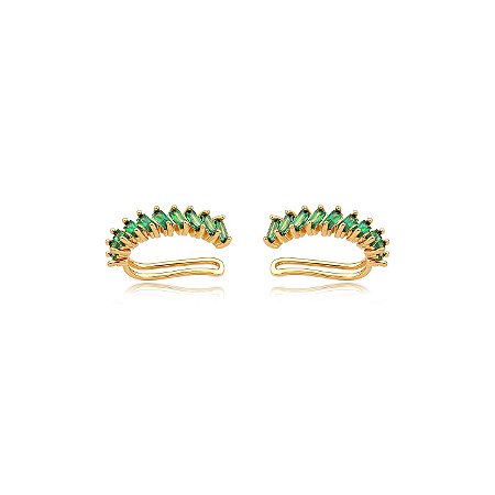 Dupla de piercing fake cravejado de zircônia esmeralda banho em ouro 18k