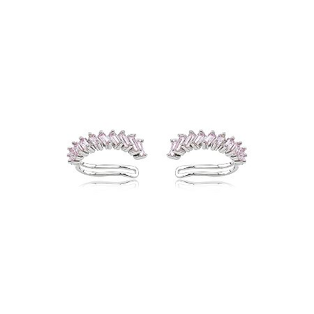 Dupla de piercing fake cravejado de zircônia rosa banho em Ródio branco
