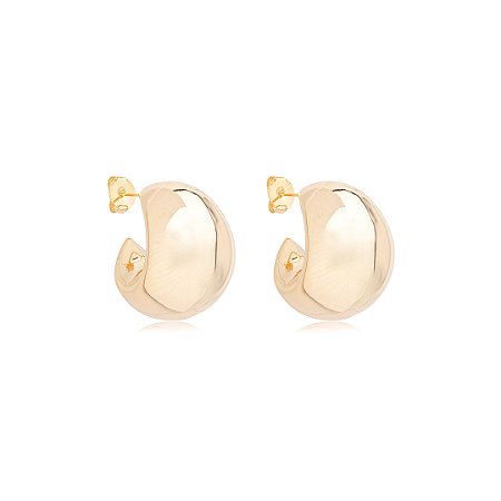 Brinco de argola dourado liso banho em ouro 18k