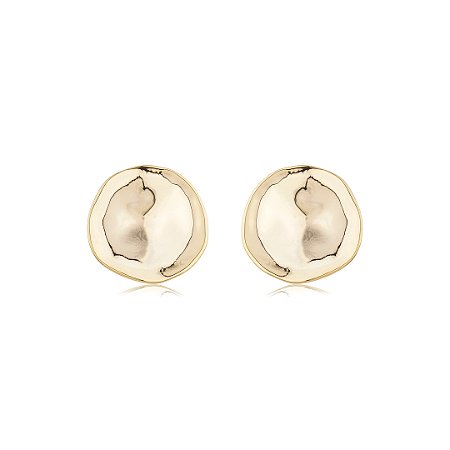 Brinco orgânico dourado liso banho em ouro 18k