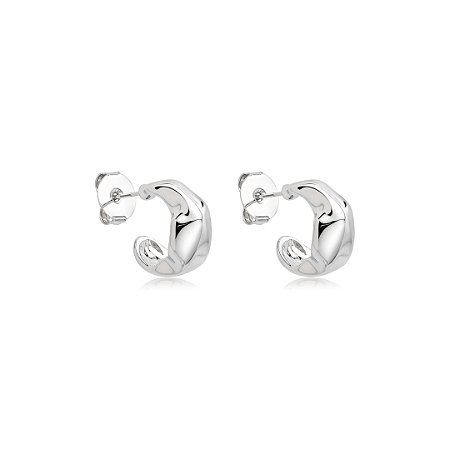 Brinco de argola liso banho em ródio branco