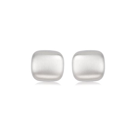 Brinco liso acetinado banho em rodio branco