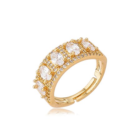Anel cravejado de zircônia cristal banho em ouro 18k