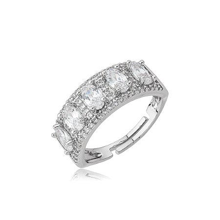 Anel cravejado de zircônia cristal banho em ródio branco