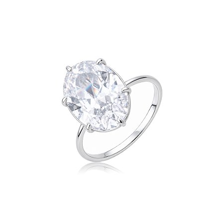 Anel Solitário com Zircônia Cristal Redonda – Banho em Ródio Branco