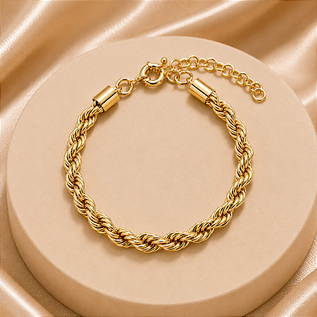 Pulseira De Corrente Torçal Lisa Dourada – Banho em Ouro 18K