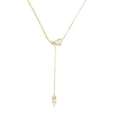Colar Gravatinha com Coração – Banho em Ouro 18K