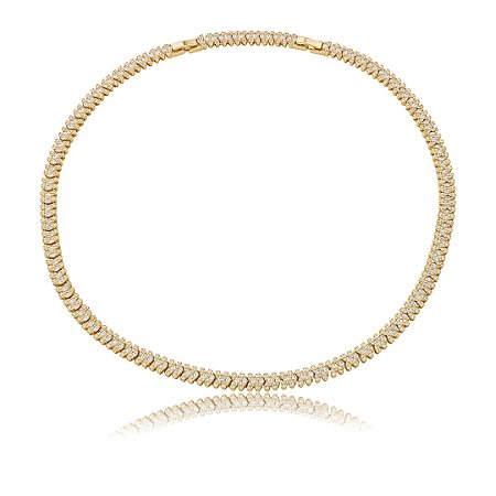 Colar Riviera Cravejado com Zircônias Cristal – Banho em Ouro 18K