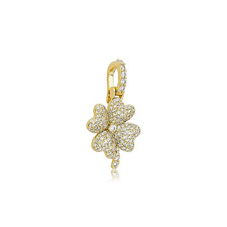 Pingente de Trevo Cravejado com Zircônia Cristal – Banho em Ouro 18K