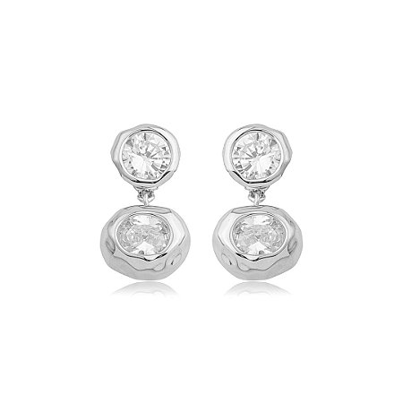 Brinco Pendente com Zircônia Cristal Banho em Rodio Branco