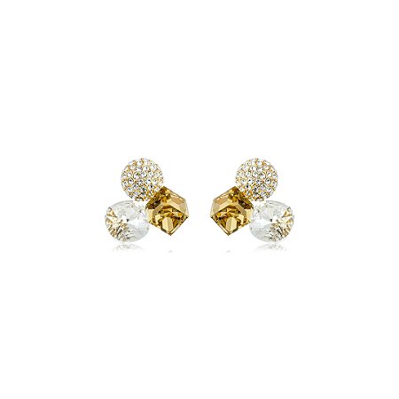Brinco Cravejado de Zirconia Cristais e Dourado Banho em Ouro 18K