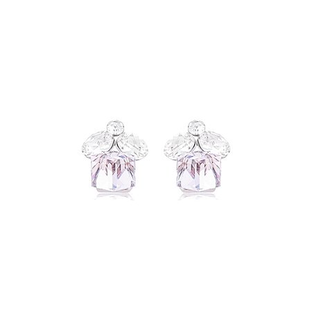 Brinco com Zirconias Cristais e Rose Suave Banho em Ródio Branco