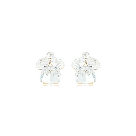 Brinco Cravejado de Zirconias Cristais Banho em Ouro 18K