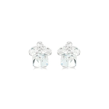 Brinco Cravejado de Zirconias Cristais Banho em Ródio Branco