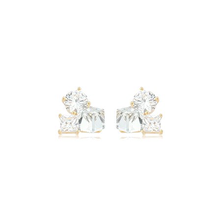 Brinco com Zircônias Cristais Banho em Ouro 18K
