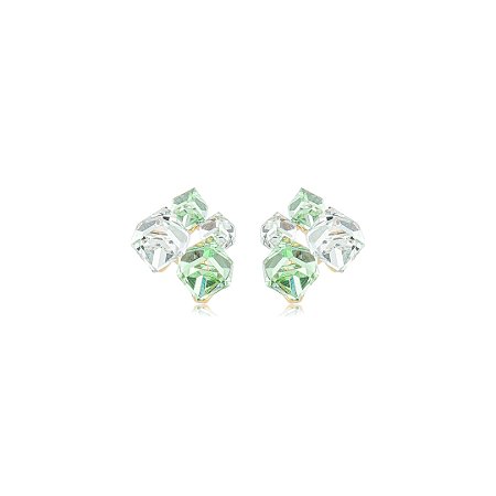 Brinco com Zircônias Cristais e Verde Banho em Ouro 18K